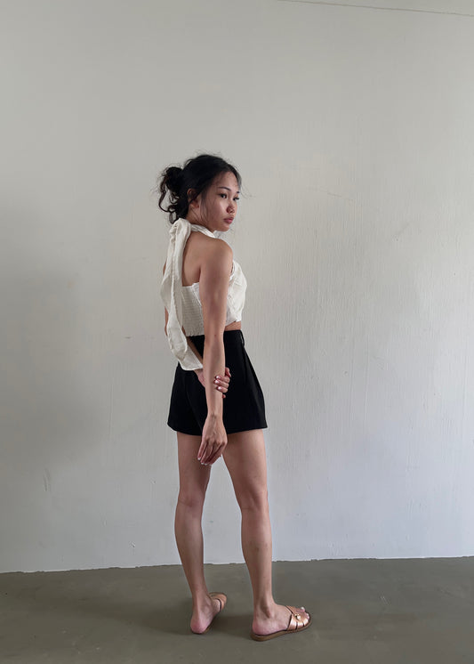 Quinn Linen Halter Neck Top (Creamy White)